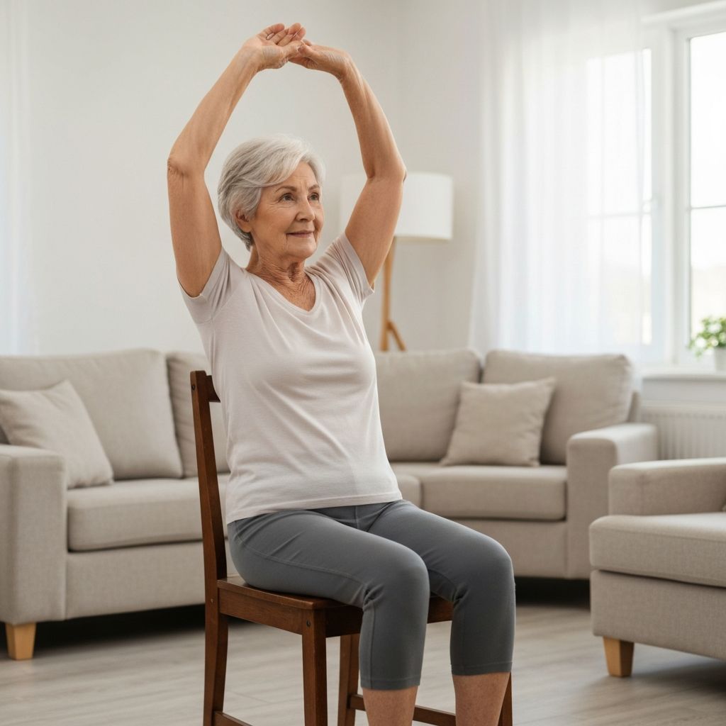 Senior performing seated chair exercise